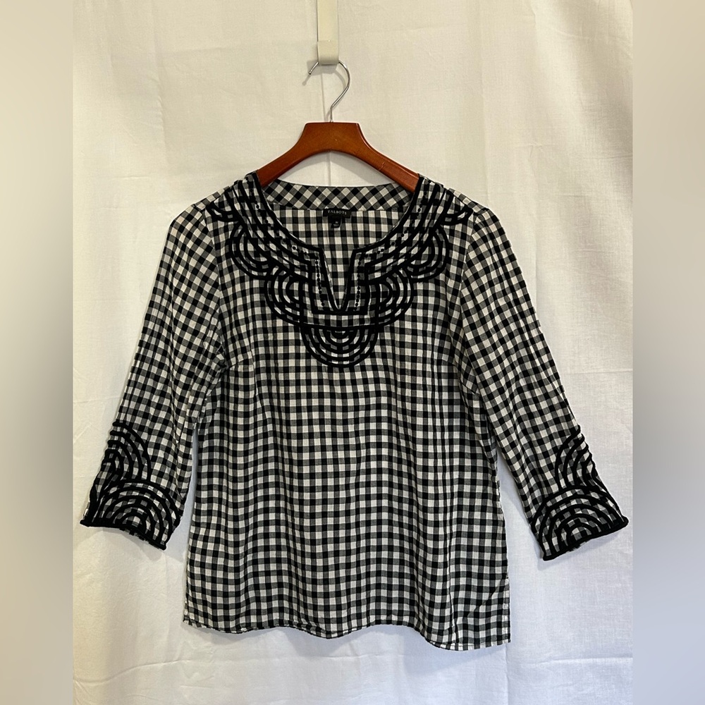 Talbots - Black and White Gingham Blouse